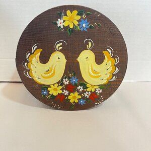 Decorative Hand-Painted Wooden Box With Yellow Birds & Flowers‎